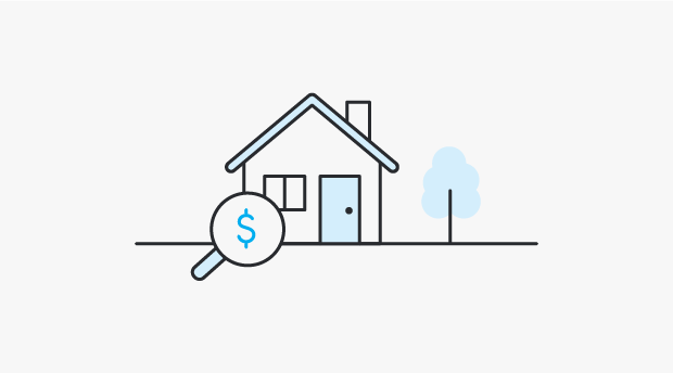 A drawing of a house with a magnifying glass with a dollar sign; representing that our Lending Specialists make sure you’re getting the best value loan for you and your budget.